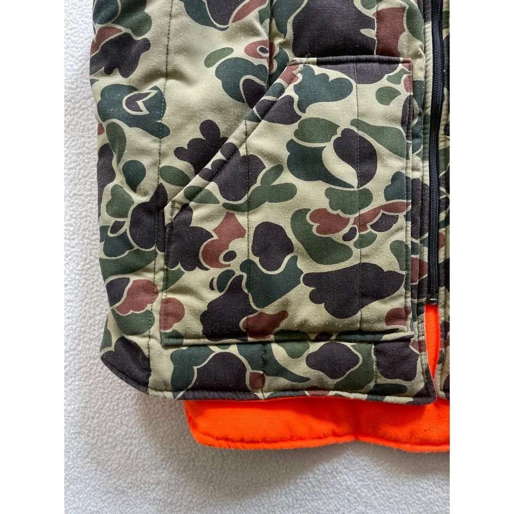 80s Walls USA Mens Large Hunting Vest Camo Orange Reversible Insulated Duck